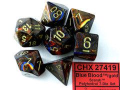 Scarab Blue Blood / Gold 7 Dice Set